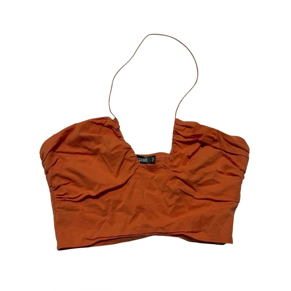Missguided Orange Ruched Sweetheart Neckline Crop Top